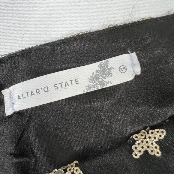 Altar'd State Donella Sequin Mini Dress Black Gold Floral Fit & Flare XS - Picture 8 of 16
